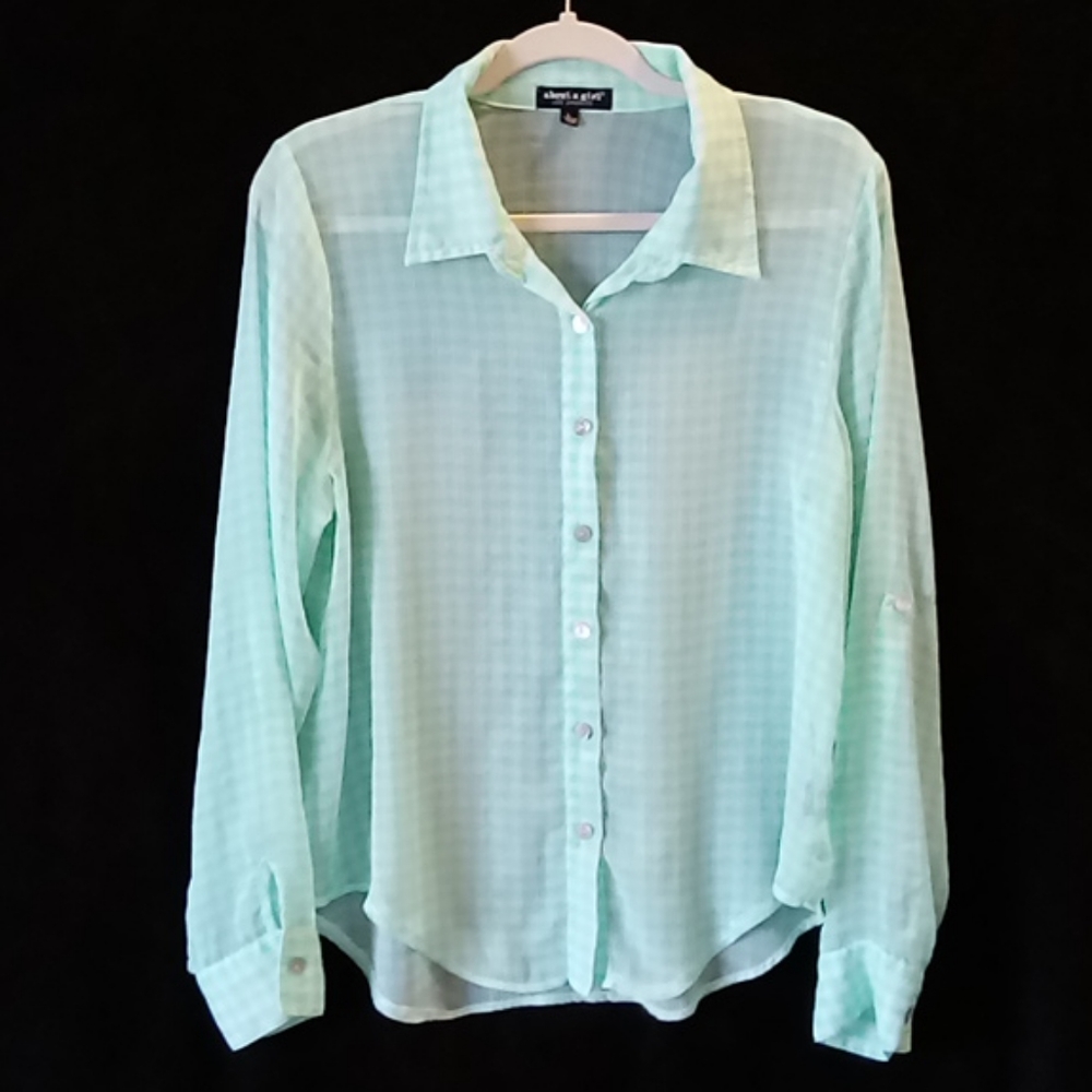 ♥️ABOUT A GIRL LOS ANGELES BUTTON-UP SHEER BLOUSE